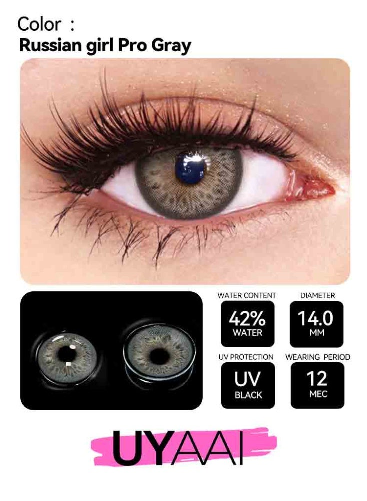 UYAAI Gray Yearly Colored Contact Lenses, Unisex Cosmetic Contact Lenses, Natural Fashion Lenses, 42% Water - Image 2